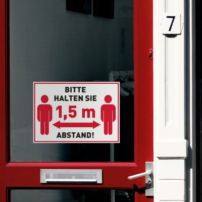 AUFKLEBER Corona 1,5m Abstand halten Warnschild Schild Laden Geschäft Supermarkt 